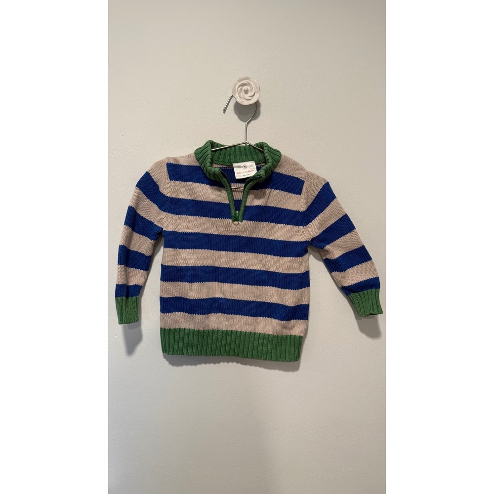 Hanna Andersson Kids Striped Quarter Zip Cotton Sweater Blue Green 80 18-24M